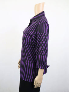 Musta-violettiraidallinen paitapusero M