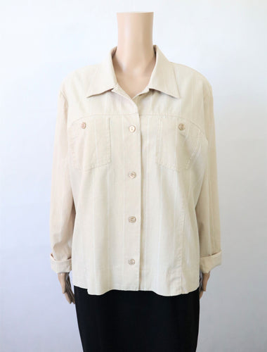 Miranella beige kotimainen vintage pellavapuuvillapusero 44
