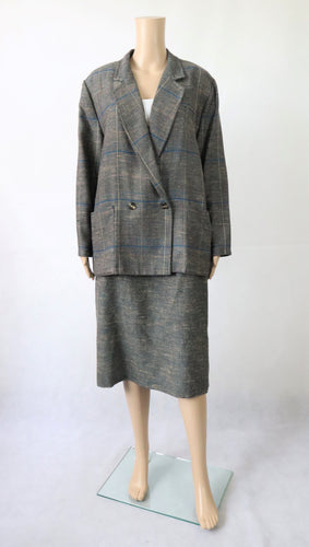 Modelia kotimainen vintage silkkivillakankainen jakkupuku 42