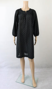 Muoti-Herrala musta-harmaaraidallinen vintage mekko 38