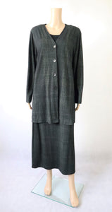 Nanso musta-harmaa ruutukuosinen kotimainen vintage pitkä jakku ja hame 42