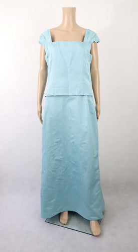 Ritva Falla turkoosi kaksiosainen iltapuku 40