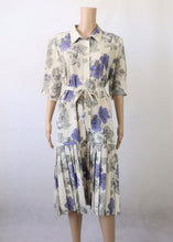 Lataa kuva Galleria-katseluun, Siniharmaa kuviollinen vekkihelmainen mekko 42