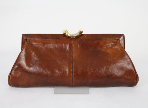 Three Bags ruskea nahkainen clutch-laukku kultaisella soljella 