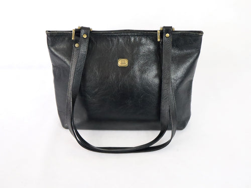 Three Bags musta tilava kotimainen vintage olkalaukku