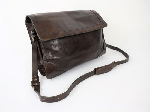 Three Bags vintage tummanruskea messenger olkalaukku