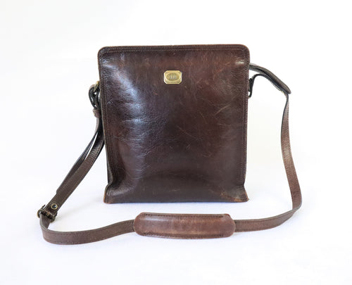 Three Bags konjakinruskea vintage messenger olkalaukku