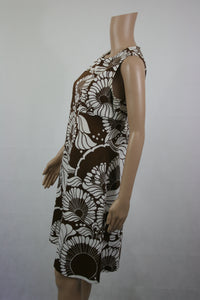 Ruskea-valkoinen kukkakuvioinen mekko 40