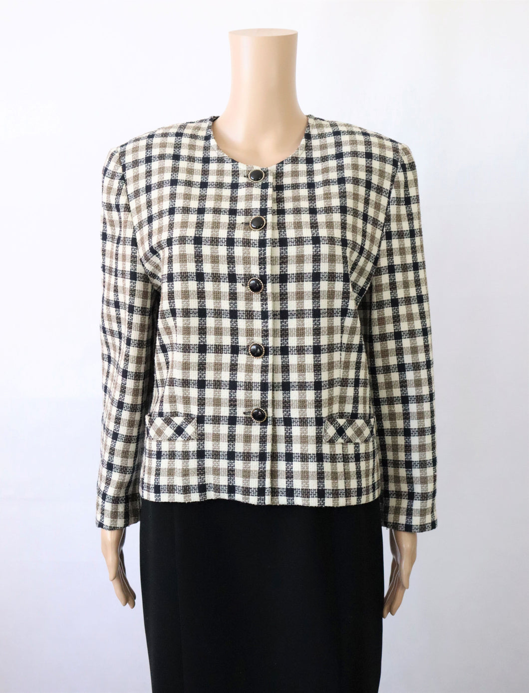 Voglia made in Finland ruutukuosinen kotimainen vintage Chanel-jakku 38